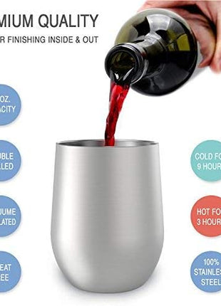 CHILLOUT LIFE 12 oz Stainless Steel Wine Tumbler with Lid - Double Wall Vacuum Insulated Wine Cup Glass Keeping Cold & Hot for Coffee, Champagne, Cocktails, Ice Cream - Dishwasher Safe Finish