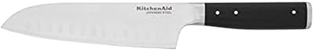 KitchenAid Gourmet Forged Triple Rivet Santoku Knife with Custom-Fit Blade Cover, 7-inch, Sharp Kitchen Knife, High-Carbon Japanese Stainless Steel Blade, Black