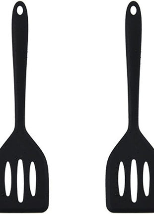 2Pack Small Silicone Turner High Heat Resistant Slotted Spatula for Fish, Eggs, Pancakes and More (12 IN, Black)
