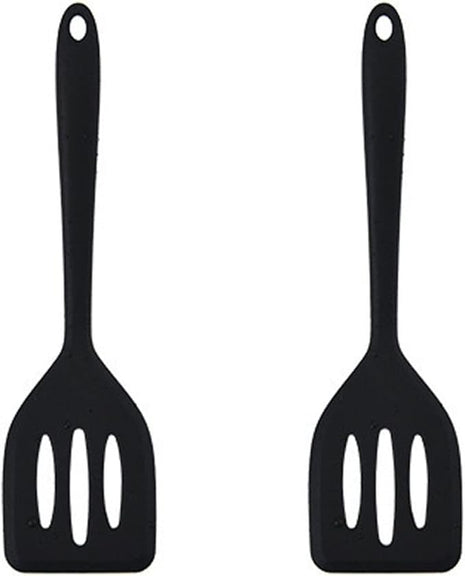 2Pack Small Silicone Turner High Heat Resistant Slotted Spatula for Fish, Eggs, Pancakes and More (12 IN, Black)