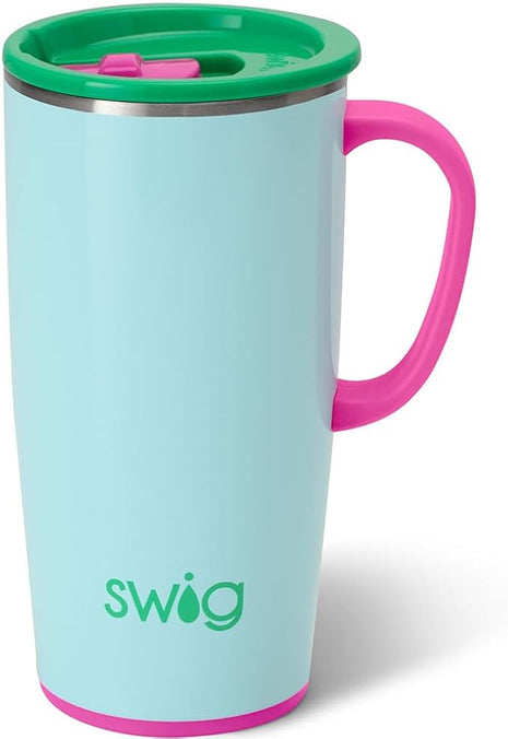 Swig Life 22oz Travel Mug, Insulated Tumbler with Handle and Lid, Cup Holder Friendly, Dishwasher Safe, Stainless Steel, Travel Coffee Cup, Insulated Mug with Lid (Prep Rally)