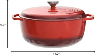 Lodge 7.5 Quart Enameled Cast Iron Dutch Oven with Lid – Dual Handles – Oven Safe up to 500° F or on Stovetop - Use to Marinate, Cook, Bake, Refrigerate and Serve – Poppy