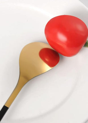 AnSaw Elegant Black & Gold Leaf Espresso Spoons - 10-Piece, 4.7" Mini Stainless Steel Coffee & Dessert Tea Spoons, Perfect for Demitasse & Small Servings