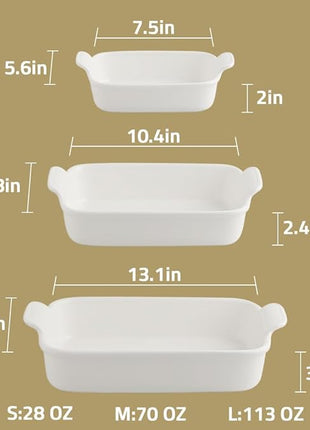 Sweejar Baking Pans Set, Ceramic 9x13 Baking Dish with Handle, Rectangular Casserole Dishes for Oven, Bakeware Sets of 3, Durable Lasagna Pan Deep for Kitchen, Banquet, Wedding Gift(Yellow)