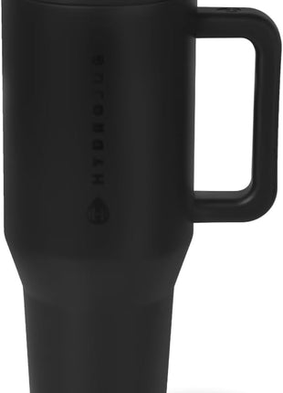 HydroJug Traveler - 40 oz Water Bottle with Handle & Flip Straw - Fits in Cup Holder, Leak Resistant Tumbler-Reusable Insulated Stainless Steel & Rubber Base - Gifts for Women & Men, Black
