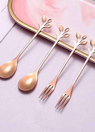 AnSaw Elegant Rose Gold Leaf Coffee Spoons - 10-Piece, 4.7" Mini Stainless Steel Espresso & Dessert Tea Spoons, Perfect for Demitasse & Small Servings