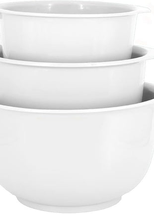 GLAD Mixing Bowls with Pour Spout, Set of 3 | Nesting Design Saves Space | Non-Slip, BPA Free, Dishwasher Safe Plastic | Kitchen Cooking and Baking Supplies, White
