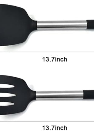 2Pack Small Silicone Turner High Heat Resistant Slotted Spatula for Fish, Eggs, Pancakes and More (Set of 2, Black2)