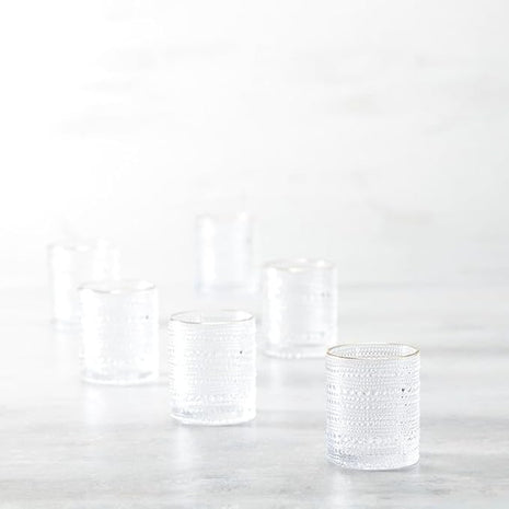 Fortessa Jupiter Beaded Hobnail Glass, 10 Ounce Double Old Fashioned (Set of 6), Gold Rim Clear