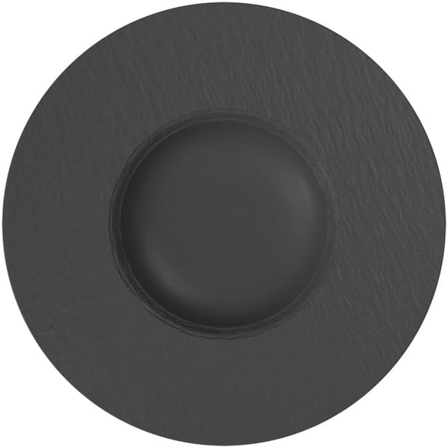Villeroy & Boch Manufacture Rock Pasta Plate with Wide Rim, Premium Porcelain, Made in Germany, Matte Black, 11.5 in, 9.5 oz Capacity