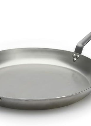 DE BUYER 5110.50 'Carbon Plus' Round Stove Lyonnaise Cup - Tail Feather Riveted - Steel Sheet White - Diameter 50 cm