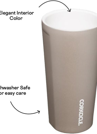 Corkcicle Pure Taste Tumbler - Stainless Steel Insulated Cup With Lid - Non-Slip Silicone Base - Ceramic Interior Coating - Durable Travel Mug - Dishwasher Safe - BPA Free - 16 oz - Latte/Oat Milk