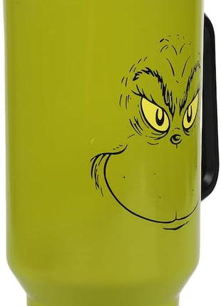 Bioworld Grinch Grinning Face 40 Oz Green Stainless Steel Tumbler With Handle