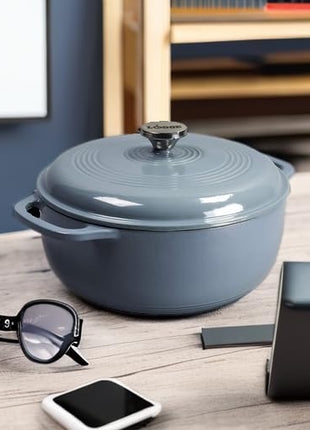 Lodge 3 Quart Enameled Cast Iron Dutch Oven with Lid – Dual Handles – Oven Safe up to 500° F or on Stovetop - Use to Marinate, Cook, Bake, Refrigerate and Serve – Storm Blue