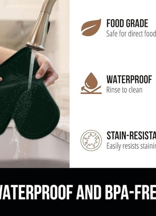 GORILLA GRIP BPA-Free Soft Silicone Oven Mitts, 14.5x8.3, Heat Resistant and Waterproof Cooking Gloves, Thick Cotton Lining, Flexible Gripping for Baking Grilling, Kitchen Potholders Set, Hunter Green