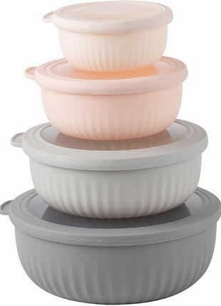 COOK WITH COLOR Prep Bowls with Lids- Wide and Deep Nesting Plastic Small Mixing Bowl Set with Lids, 8 Piece Set - Wide Bowls, Grey/Pink