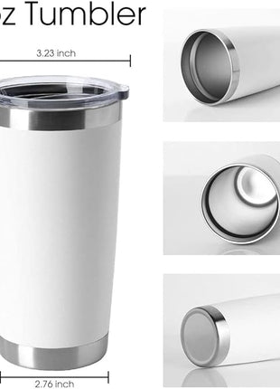 HASLE OUTFITTERS 20oz Tumblers Stainless Steel Mugs with Lid Double Wall Vacuum Insulated Coffee Cups for Cold & Hot Drinks (20oz-White, 12 Pack)