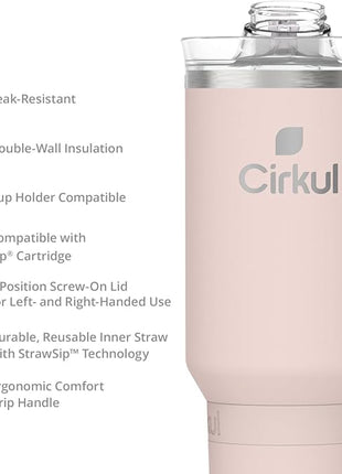 Cirkul 40oz. Blush Stainless Steel Tumbler with Handle, All-Day StrawSip™, Double-Wall Insulated