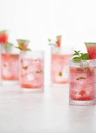 Fortessa Jupiter Beaded Hobnail Glass, 13 Ounce Iced Beverage (Set of 4), Pink