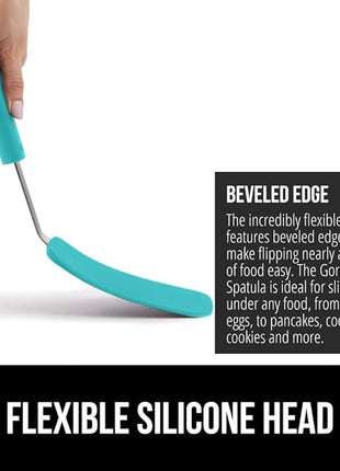 GORILLA GRIP Patented BPA-Free Non-Scratch Spatula, 2 Pack, Heat Resistant Flexible Silicone Head for Nonstick Cooking Pans, Soft Rubber Handle, Kitchen Spatulas for Flipping Eggs, Pancakes, Turquoise