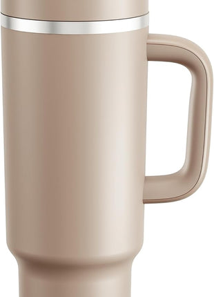ENCOOL 40 oz Tumbler with Handle and Straw: Stainless Steel Insulated Tumbler Keeps Cold for 24 Hours, Leakproof Travel Cup Fits in Cup Holder and BPA-Free,Raw Umber
