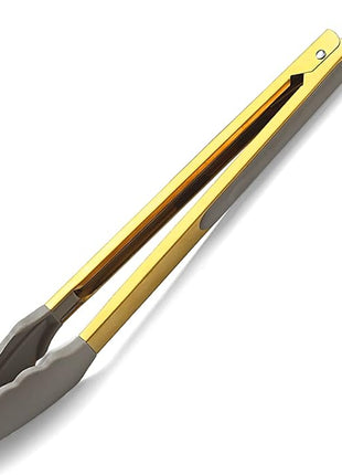 Gold Cooking Tongs, Berglander Heavy Duty Food Tongs For Cooking With Silicone Tips And Titanium Gold Plating Handle, Kitchen Tongs, Grill Tongs, Dishwasher Safe, Easy to Clean