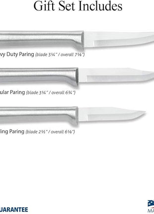 Rada Cutlery 3-Piece Paring Knife Galore Knife Gift Set, Silver Handles