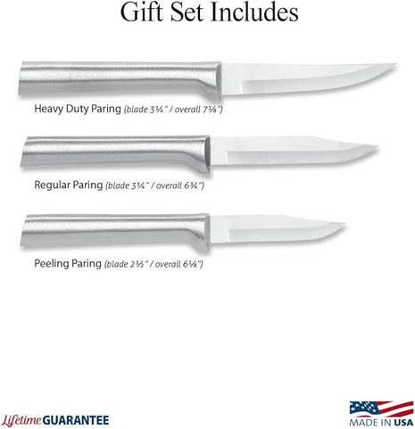 Rada Cutlery 3-Piece Paring Knife Galore Knife Gift Set, Silver Handles