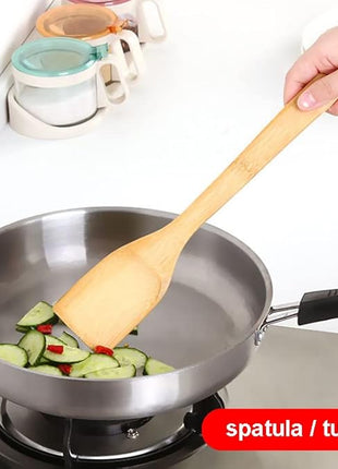 HipGirl Wooden/Bamboo Kitchen Utensils Set & Kitchen Gadgets, Kitchen Essentials Cooking Utensils, Spatulas, Spoons and Crepe Spreader (1ct 12" Flat Spatula Kitchen Tools)