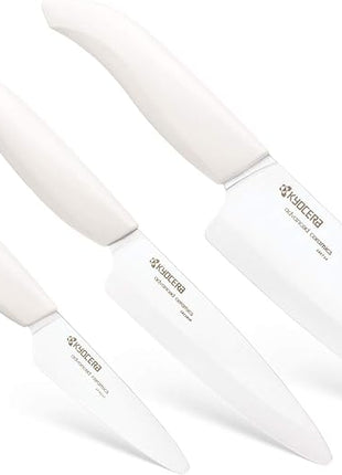 Kyocera 3Piece Advanced ceramic Revolution Series Knife Set, White, Blade Sizes: 5.5", 4.5", 3"