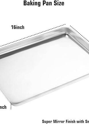Wildone Baking Sheet & Rack Set [2 Sheets + 2 Racks], Stainless Steel Cookie Pan with Cooling Rack, Size 16 x 12 x 1 Inch, Non Toxic & Heavy Duty & Easy Clean