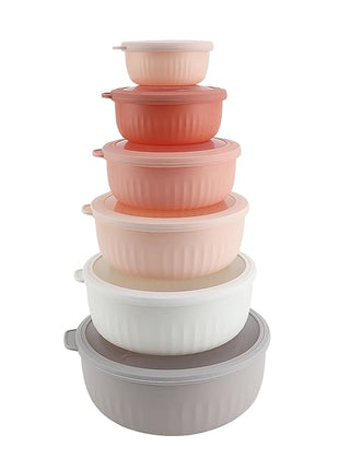 COOK WITH COLOR Prep Bowls with Lids- 12 Piece Nesting Plastic Small Mixing Bowl Set with Lids (Multi Colored), Grey/Pink
