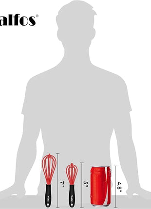 Walfos Mini Whisk Red Small whisk-Non Scatch Rubber Coated Whisk,small silicone whisk 5 & 7 inch Tiny Whisk,Nice for mixing and stirring small batches of powder and sauce in small bowl containers.2pcs
