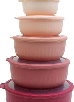 COOK WITH COLOR Prep Bowls with Lids- Wide and Deep Nesting Plastic Small Mixing Bowl Set with Lids, 12 Piece Set - Wide Bowls, Rose