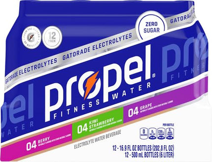Propel, 3 Flavor Variety Pack, Zero Calorie Sports Drinking Water with Electrolytes and Vitamins C&E, 16.9 Fl Oz, (Pack of 24)