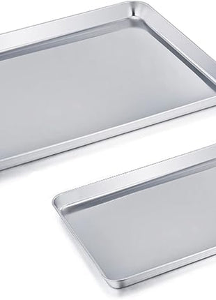 TeamFar Baking Sheet Cookie Sheet Set of 2, Pure Stainless Steel Baking Pan Tray Professional, Non Toxic & Healthy, Mirror Finish & Rust Free, Easy Clean & Dishwasher Safe