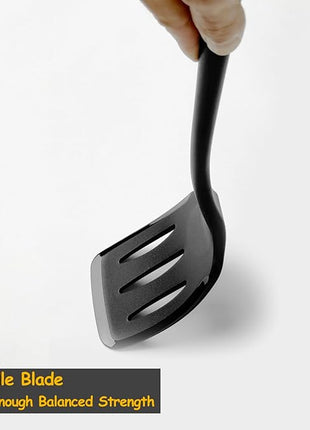 Silicone Spatula Set, 600°F Heat Resistant Silicone Spatula Turner Flipper for Cooking, Non Stick and Non Scratch Kitchen Utensils for Eggs & Fish, 2 Pack, Black