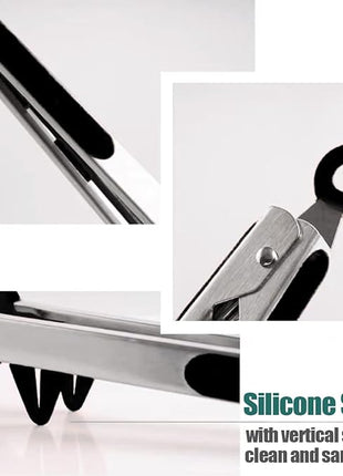 Kitchen Tongs, 9 Inch Tongs for Cooking with Silicone Tips, Food Grade Small Silicone Tong, Mini Serving Tongs for Nonstick Pans, BBQ, Salad, Set of 3, Black