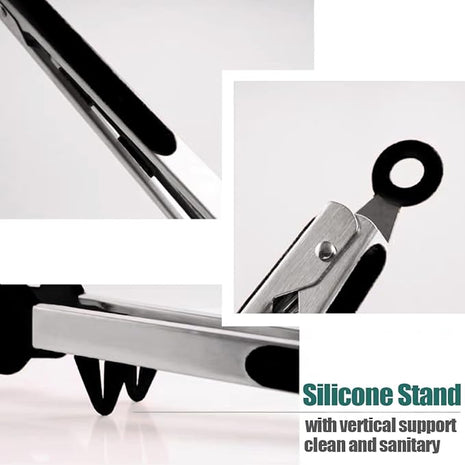 Kitchen Tongs, 9 Inch Tongs for Cooking with Silicone Tips, Food Grade Small Silicone Tong, Mini Serving Tongs for Nonstick Pans, BBQ, Salad, Set of 3, Black