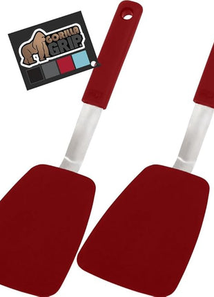 GORILLA GRIP Patented BPA-Free Non-Scratch Spatula, 2 Pack, Heat Resistant Flexible Silicone Head for Nonstick Cooking Pans, Soft Rubber Handle, Kitchen Spatulas for Flipping Eggs, Pancakes, Red