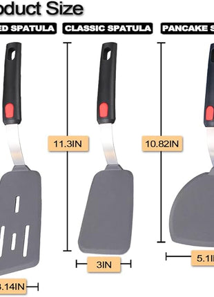 Tenta Tenta Kitchen 3 Pack Flexible Silicone Spatula Turner Set Slotted Fish Spatula-600F Heat Resistant,Wide Slotted Turners Spatulas,Omelet Spatulas for Flipping Eggs,Burgers,Crepes Etc, Grey/Black