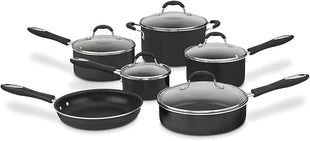 Cuisinart Advantage Nonstick Cookware Set, 11-Piece Pots and Pans Cooking Set with Aluminum Core for Quick and Even Heating, Easy Grip Handles, Dishwasher Safe, 55-11BK