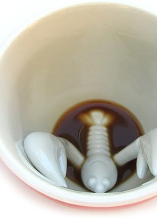 Creature Cups LOBSTER Ceramic Cup (11 Ounce, Red Exterior) - 3D Animal Inside Mug - Birthday, Holiday & Housewarming Drinkware Gift for Coffee & Tea Lovers