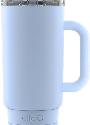 Ello Port 40oz Tumbler with Carry Loop & Integrated Handle, Vacuum Insulated Stainless Steel Reusable Water Bottle, Travel Mug with Leak Proof Lid & Straw for Iced Coffee & Tea, Halogen Blue