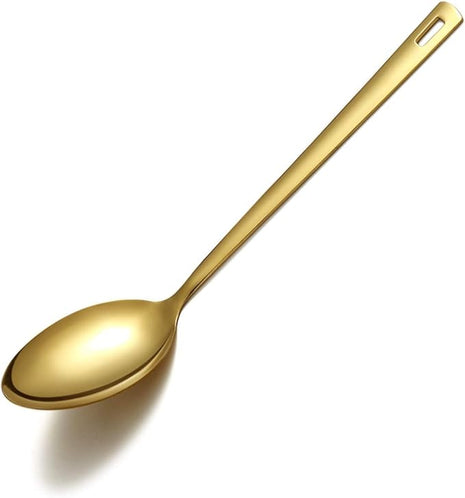 Berglander Gold Cooking Spoon, Stainless Steel Solid Serving Spoon Titanium Gold Plating, Basting Kitchen Spoon For Cooking, Dishwasher Safe, Easy to Clean
