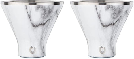 SNOWFOX Premium Vacuum Insulated Stainless Steel Martini Glass, Set of 2, Martinis Stay Icy Cold, Stemless Cocktail Glasses, Elegant Home Entertaining, Bold Beautiful Barware Set, 8 oz, Marble
