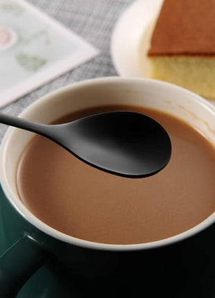 AnSaw Elegant Black Leaf Coffee Spoons - 10-Piece, 4.7" Mini Stainless Steel Espresso & Dessert Tea Spoons, Perfect for Demitasse & Small Servings