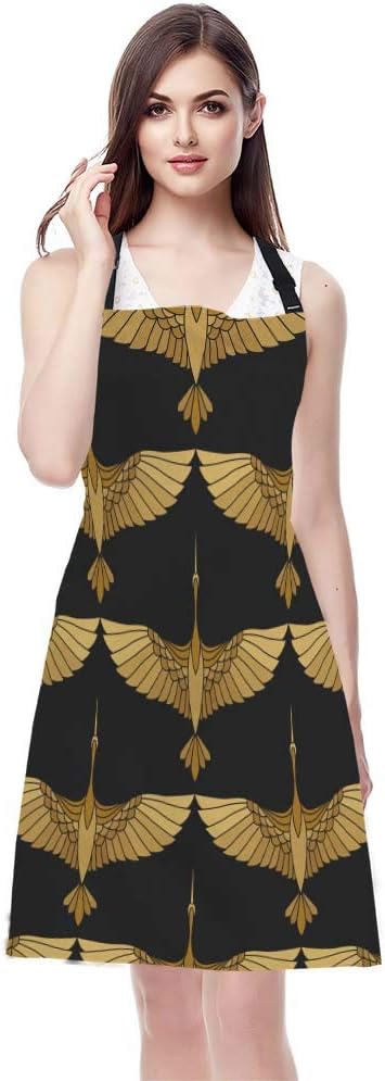 EKOBLA Cranes Aprons Chinese Japanese Asian Bird Art Culture Tattoo Wildlife Beauty Waterproof Resistant Chef Cooking Kitchen BBQ Adjustable Aprons for Women Men 27x31 Inch