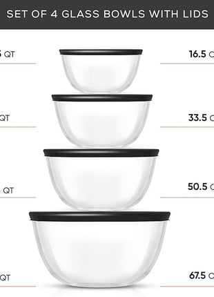 JoyJolt Kitchen Mixing Bowls - 8pc Glass with Lids Set – Neat Nesting Large Bowl Batter Cooking Storage and Big Salad BPA-Free Black