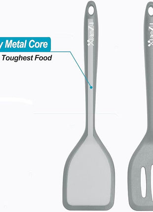 Silicone Spatula Turner Set, High Heat Resistant Spatulas with Seamless One Piece Design, Nonstick Rubber Flippers Utensils for Baking & Cooking,BPA-Free, 2 pack,Black (Grey)